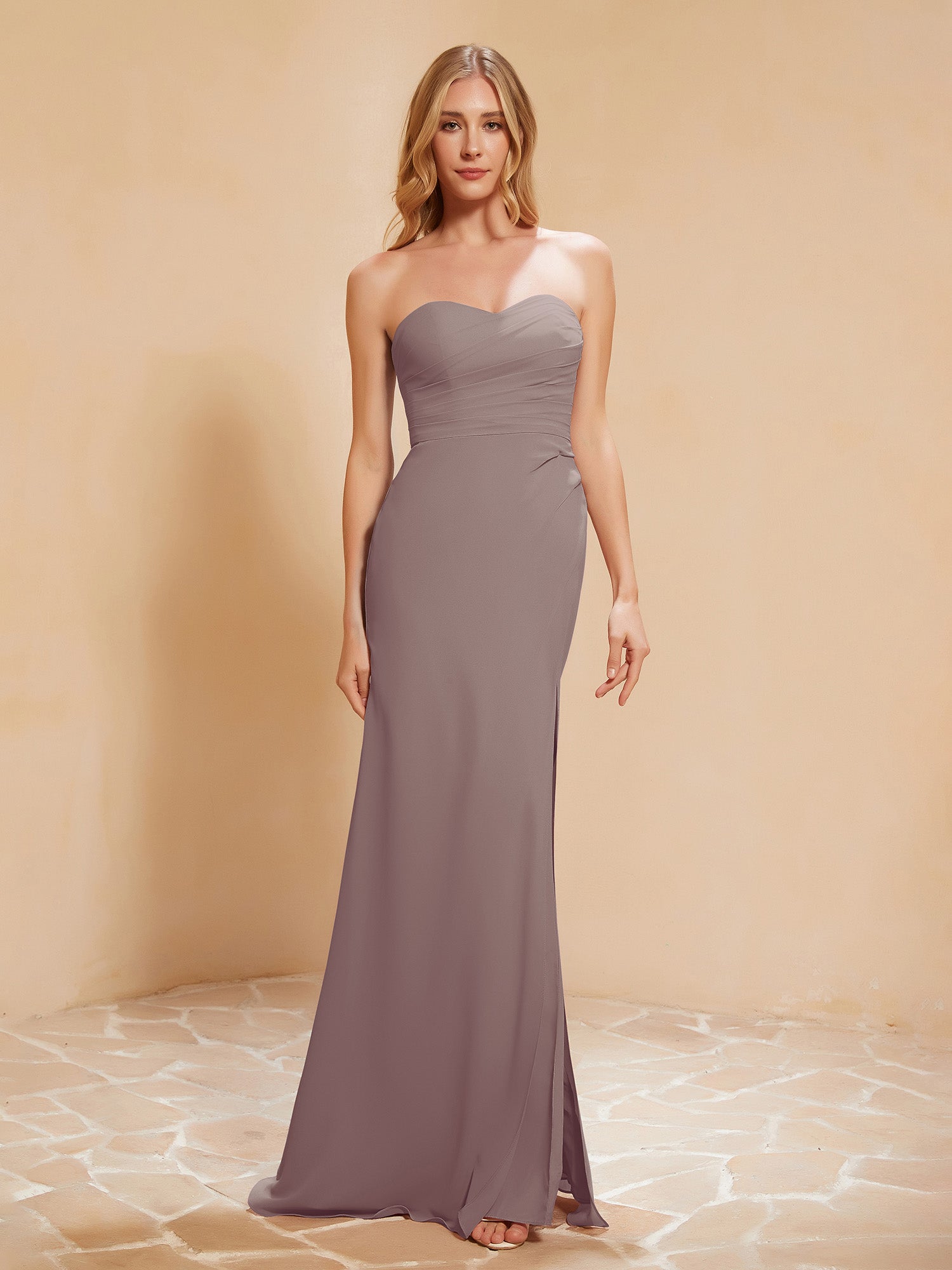 Sweetheart Sheath Chiffon Dress With Slit Dusk